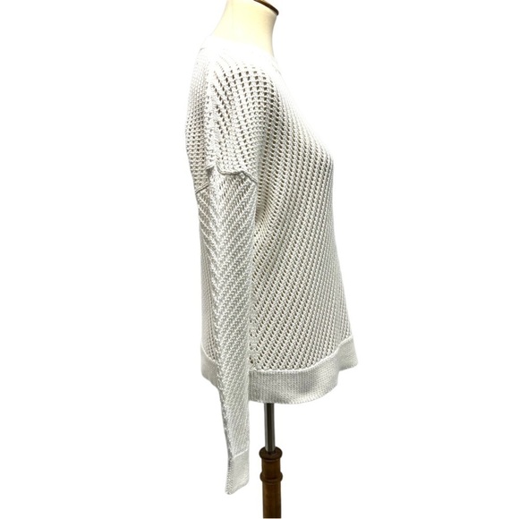 Vince Optic White Cotton Open Weave Crochet Knit Crew Neck Sweater Small - Picture 7 of 11